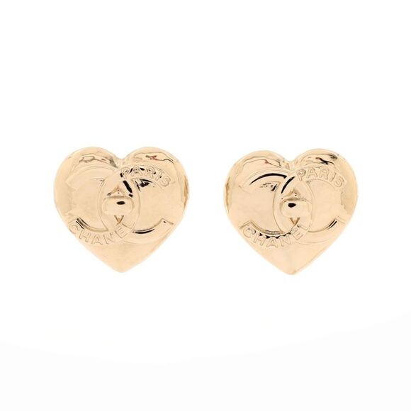 [Chanel] Chanel B22B COCO Mark Hoop Earrings Heart Turnlock Gold [Used] [Authenticated and Guaranteed Authentic] 209503